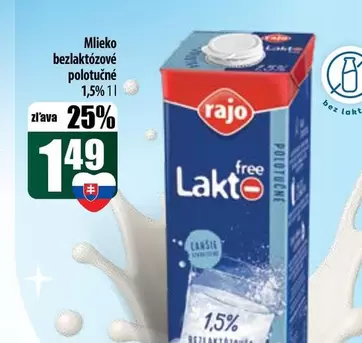 Mlieko bezlaktózové polotučné