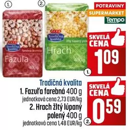 Fazuľa farebná 400 g, Hrach žltý lúpaný polený 400 g