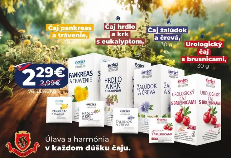 Čaj pankreas a trávenie, Čaj hrdlo a krk s eukalyptom, Čaj žalúdok a črevá, Urologický čaj s brusnicami