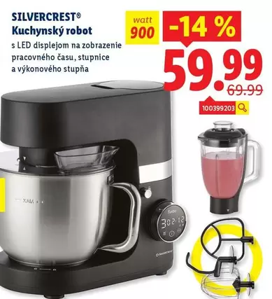 Kuchyňský robot s LED displejem na zobrazenie pracovného času, stupnice a výkonového stupňa