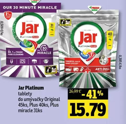 Jar Platinum tablety do umývačky Original 45ks, Plus 40ks, Plus miracle 31ks