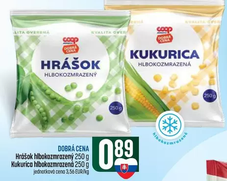Hrášok hlbokozmrazený 250 g, Kukurica hlbokozmrazená 250 g
