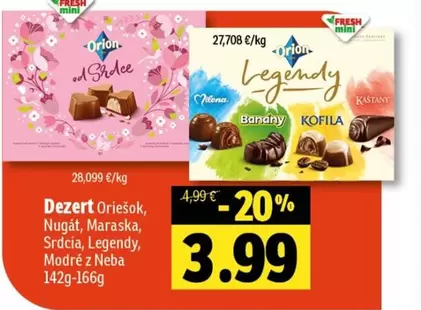 Dezert Oriešok, Nugát, Srdcia, Legendy, Modré z Neba