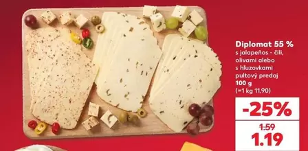 Diplomat 55 % s jalapeños, olivami alebo s hlivkami