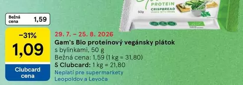 Gam's Bio proteinový vegánsky plátok s bylinkami