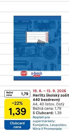 Herlitz školský zošit 440 bezdrevný A4, 40 listov, čistý