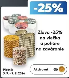 viečka a poháre na zaváranie