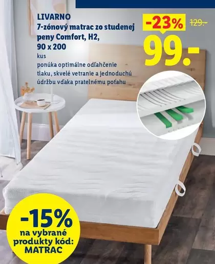 7-zónový matrac zo studenej peny Comfort, H2, 90 x 200