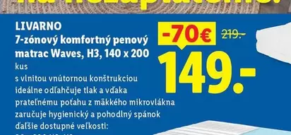 7-zónový komfortný penový matrac Waves, H3, 140 x 200