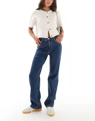 Miss Selfridge heart pocket straight leg jean in indigo wash