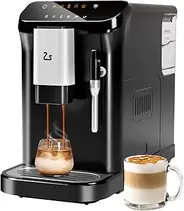 Fully Automatic Espresso Machine, 20 Bar Espresso & Coffee Machine with Milk Frother, Built-In & Adjustable Espresso Bean Grinder, Touch Screen Coffee Machine with 1.5L Water Tank