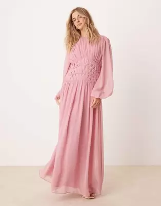 ASOS DESIGN macrame waisted detail maxi dress in dusky pink