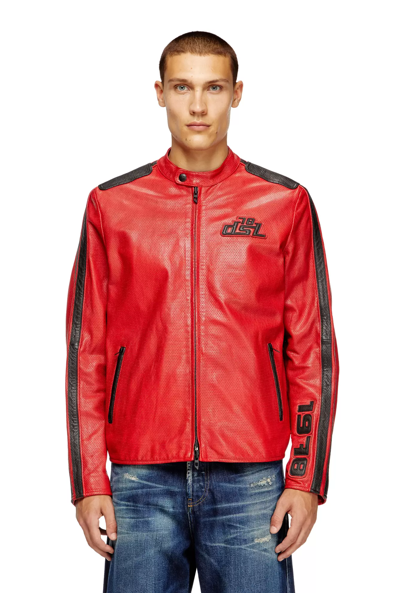 Biker jacket in perforated leather