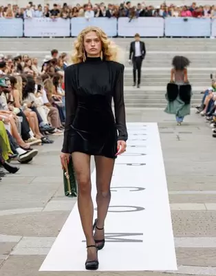 Topshop long sleeve velvet and chiffon mix mini dress with shoulder pads in black