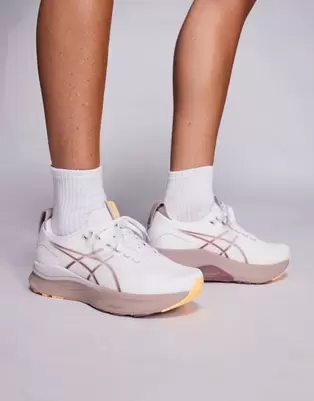 Asics Gel-Kayano 32 running trainers in white and orange