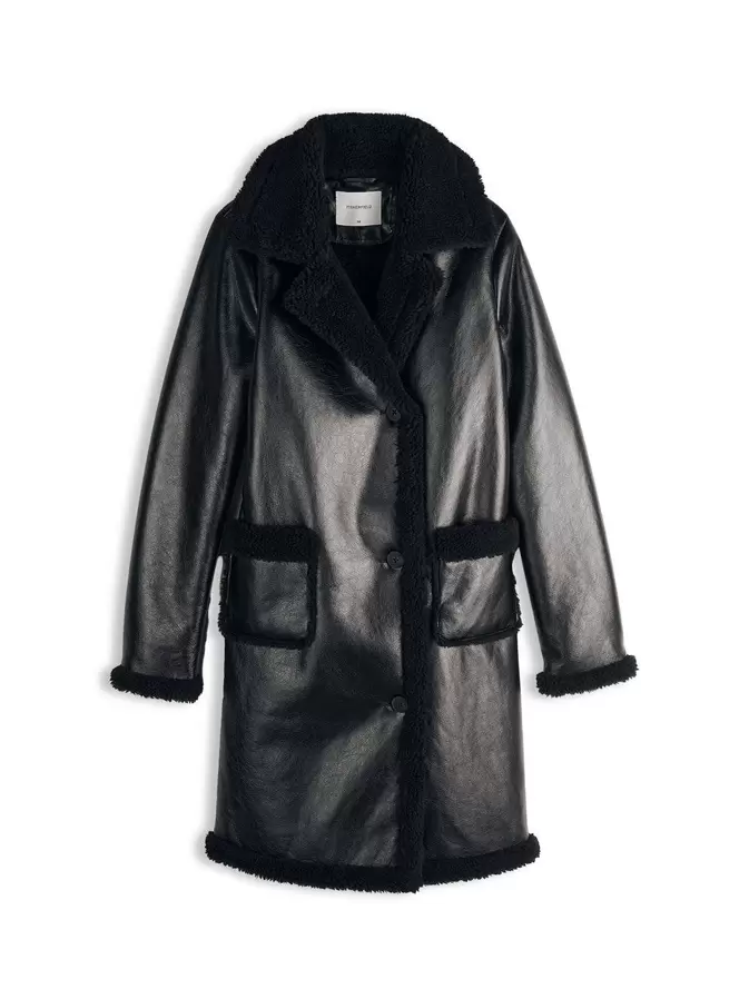 Sherpa lined faux leather coat