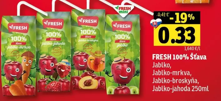 100% Šťava Jablko, Jablko-mrkva, Jablko-broskyňa, Jablko-jahoda