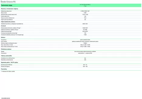 Katalóg Škoda | Skoda Octavia FL RS technickeudaje | 2026-07-21T00:00:00.000Z - 2026-08-04T00:00:00.000Z
