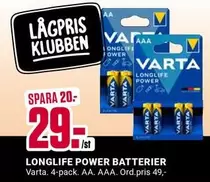 Varta - LONGLIFE POWER BATTERIER