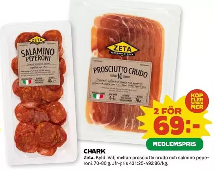 Zeta - Prosciutto Crudo or Salamino Peperoni