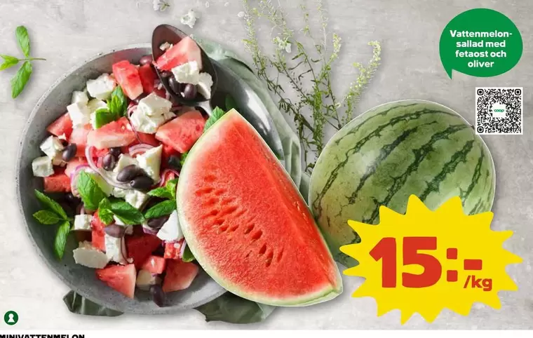 Vattenmelonsallad med fetaost och oliver