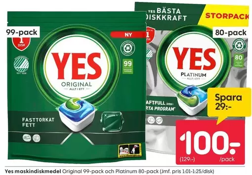 Yes - maskindiskmedel Original, Platinum