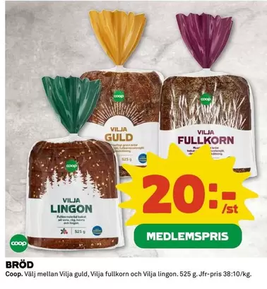 Coop - Vilja guld, Vilja fullkorn och Vilja lingon