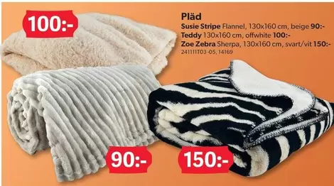 Pläd Susie Stripe Flannel, Teddy, Zoe Zebra Sherpa