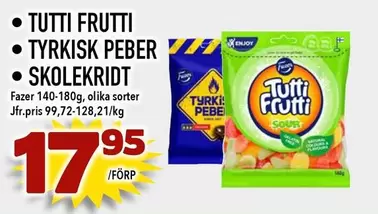 Fazer - TUTTI FRUTTI, TYRKISK PEBER, SKOLEKRIDT