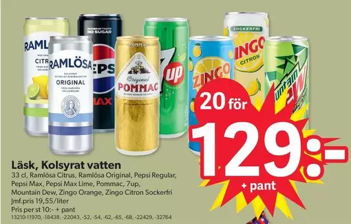 zingo - Läsk, Kolsyrat vatten