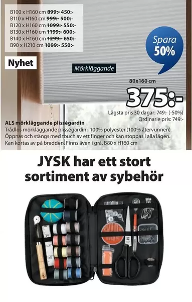 Jysk - Mörkläggande plisségardin