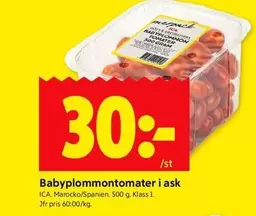 Babyplommontomater i ask