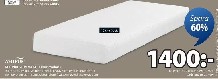 WELLPUR GLOMMA GF30 skummadrass