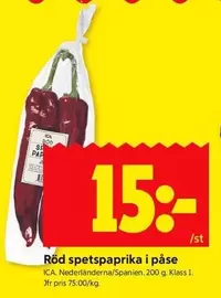 Röd spetspaprika i påse