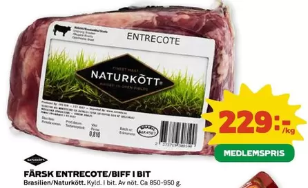 Naturkött - FÄRSK ENTRECOTE/BIFF I BIT