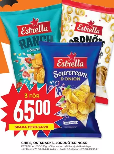 Estrella - CHIPS, OSTSNACKS, JORDNÖTSRINGAR