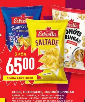 Estrella - CHIPS, OSTSNACKS, JORDNÖTSRINGAR