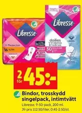 Libresse - Bindor, trosskydd singelpack, intimtvätt