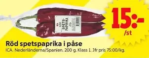 Röd spetspaprika i påse