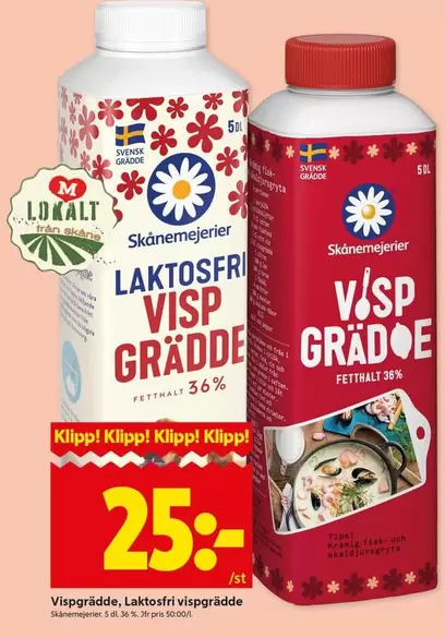 Skånemejerier - Vispgrädde, Laktosfri vispgrädde