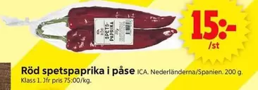 Röd spetspaprika i påse