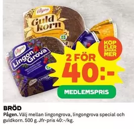Pågen - lingongrova, lingongrova special och guldkorn