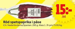 Röd spetspaprika i påse