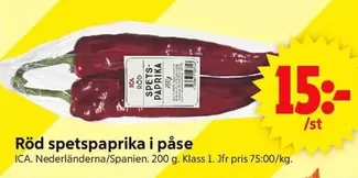 Röd spetspaprika i påse