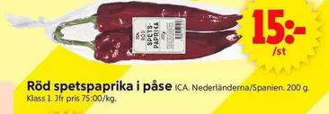 Röd spetspaprika i påse