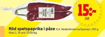 Röd spetspaprika i påse