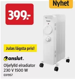 Oljefylld elradiator 230 V 1500 W