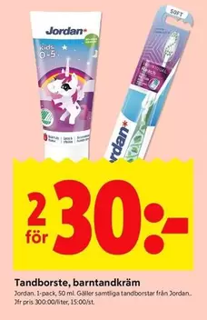 jordan - Tandborste, barntandkräm
