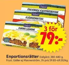 Dafgård - ITALIENSKA KALVFÄRSBIFFAR, FLÄSKSCHNITZEL, KARINS LASAGNE