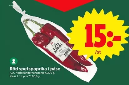 Röd spetspaprika i påse